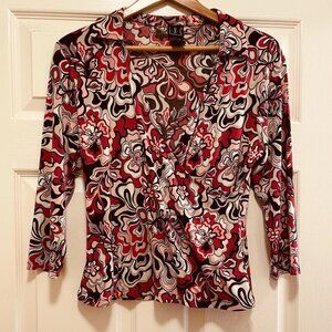 INC INTERNATIONAL CONCEPTS Pink 60's Inspired Faux Wrap 3/4 Length Sleev…